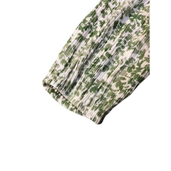 LC Lauren Conrad Blouse Womens L Lightweight Green & Cream Peasant Top - Picture 12 of 12